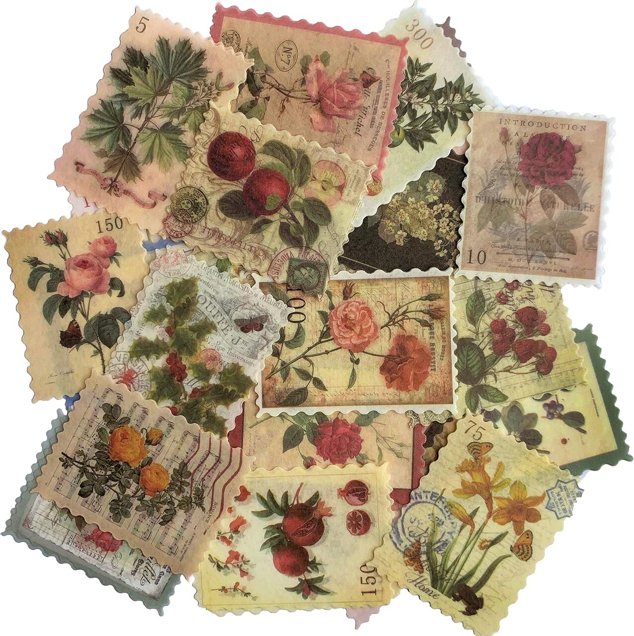 60pcs Vintage Postage Stamp Stickers (Multicolor) 7.5 x 3.7 x 0.2 inches